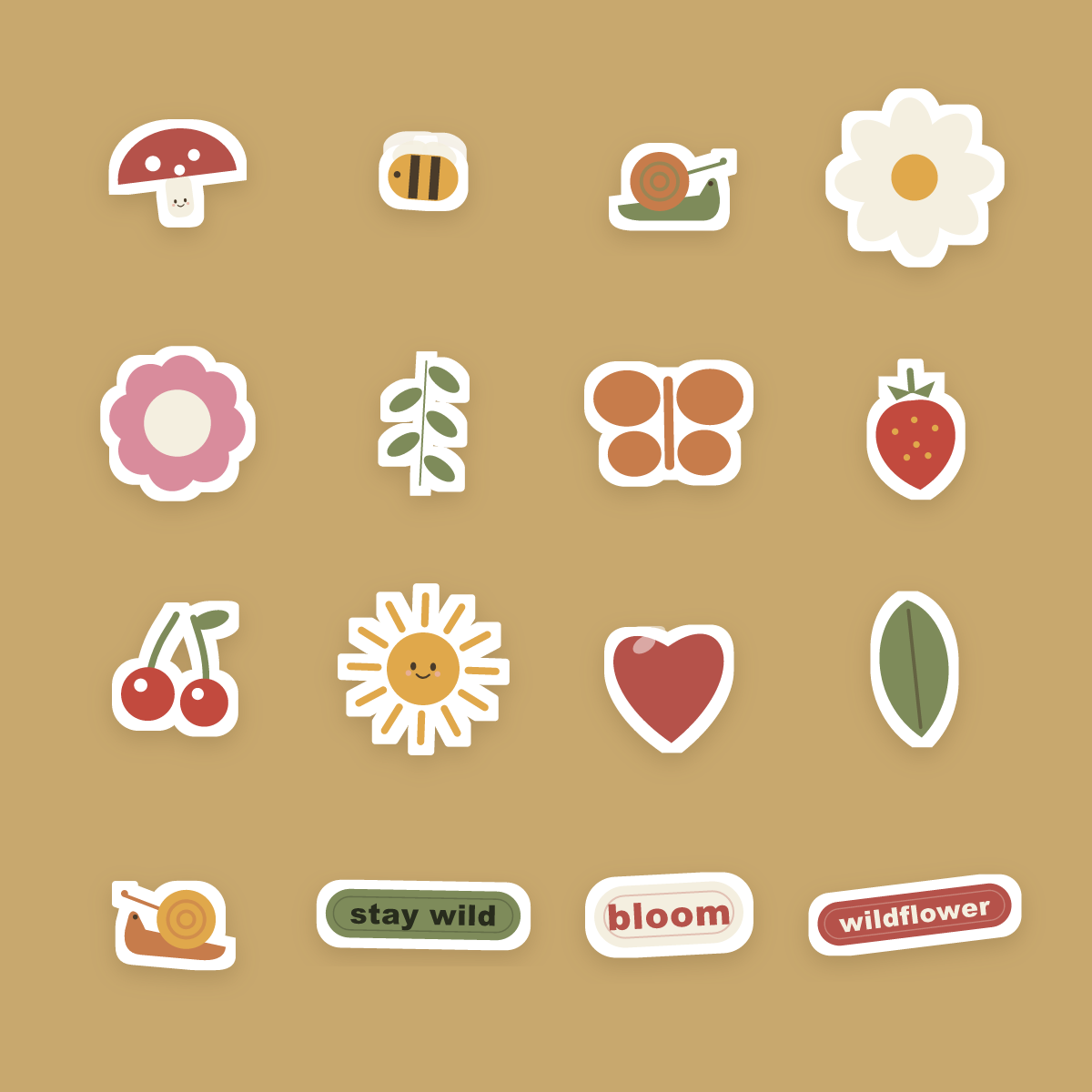 Cottagecore Sticker Pack — 16 Die-Cut Mushroom, Bee & Wildflower Stickers (PNG + SVG, Commercial Use) preview 4