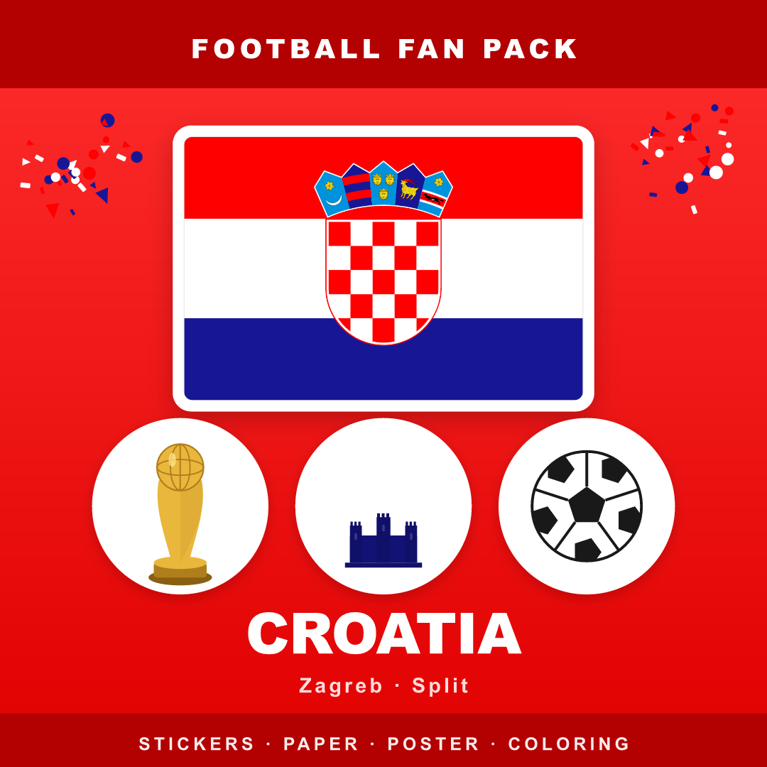Croatia Football Fan Pack — Stickers, Digital Paper, Poster & Coloring Page
