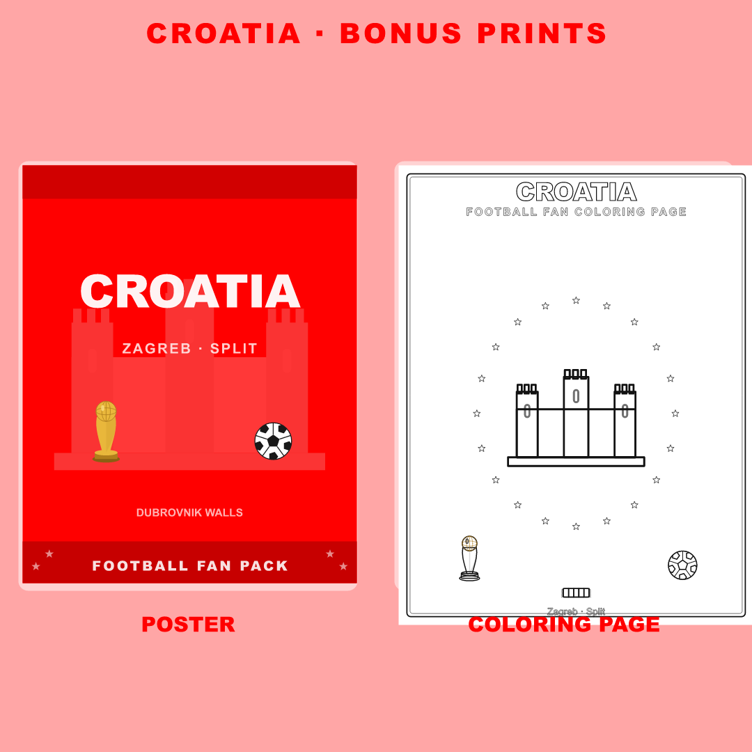 Croatia Football Fan Pack — Stickers, Digital Paper, Poster & Coloring Page preview 4