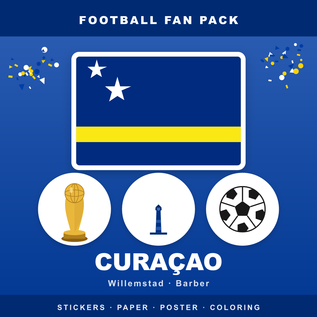 Curaçao Football Fan Pack — Stickers, Digital Paper, Poster & Coloring Page
