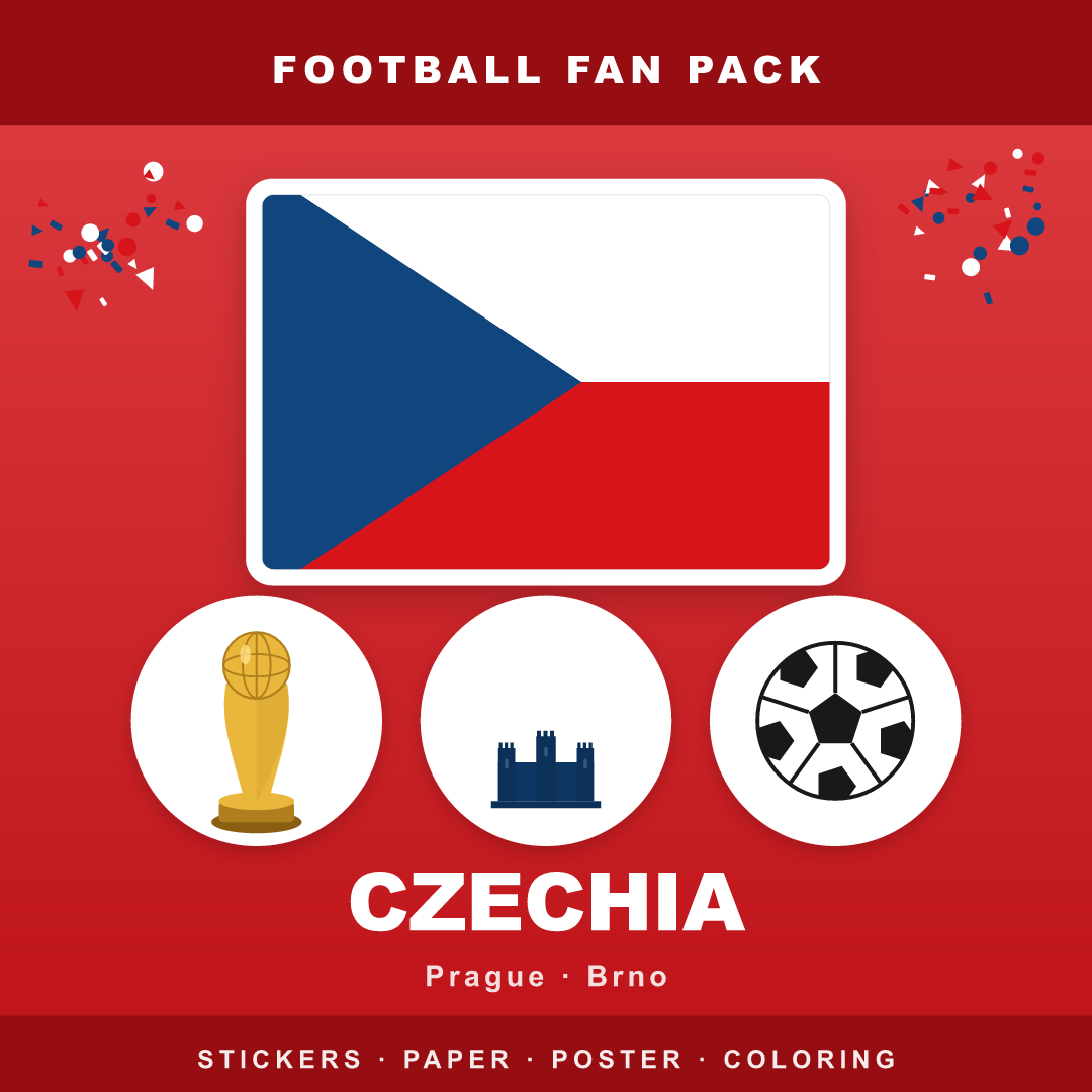 Czechia Football Fan Pack — Stickers, Digital Paper, Poster & Coloring Page
