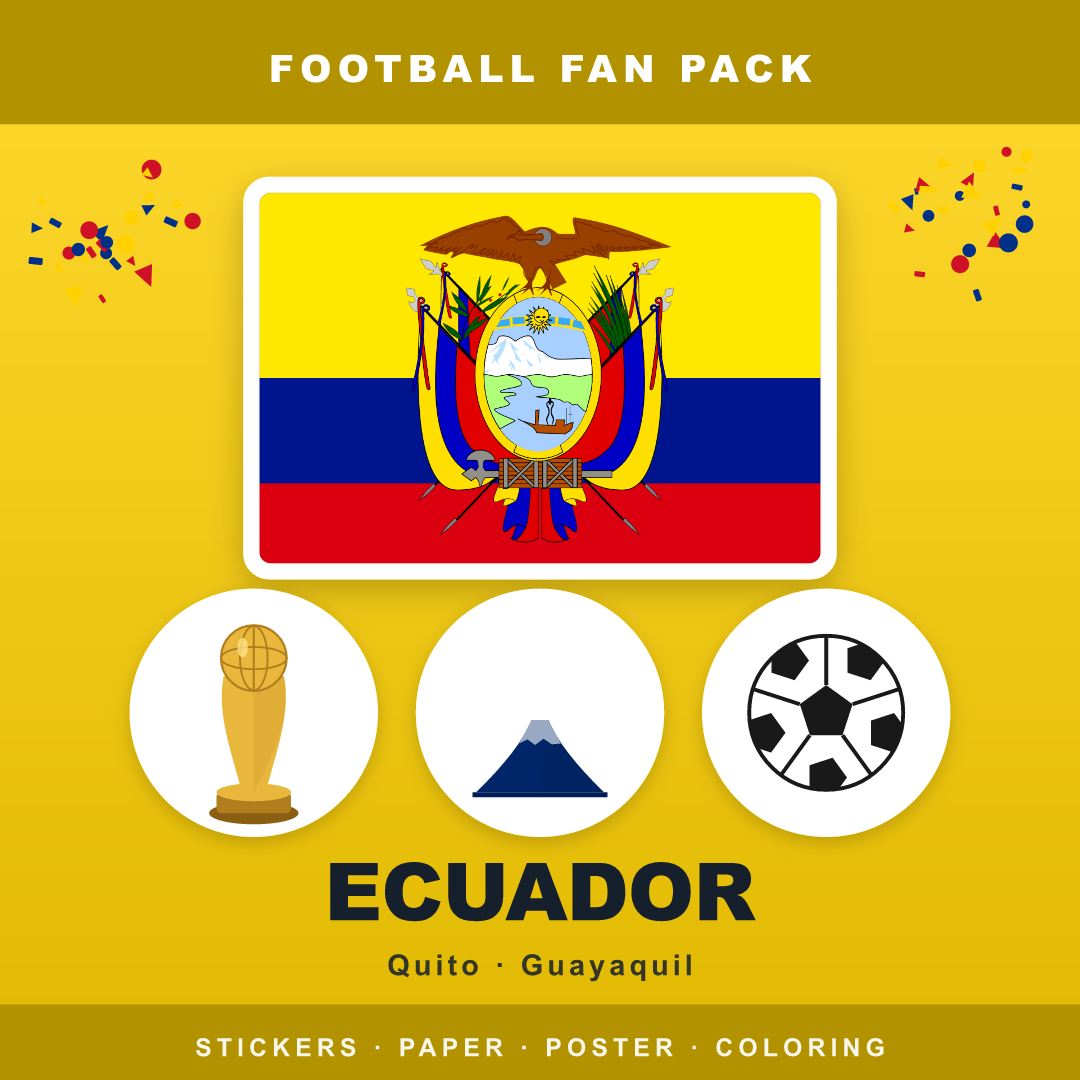 Ecuador Football Fan Pack — Stickers, Digital Paper, Poster & Coloring Page