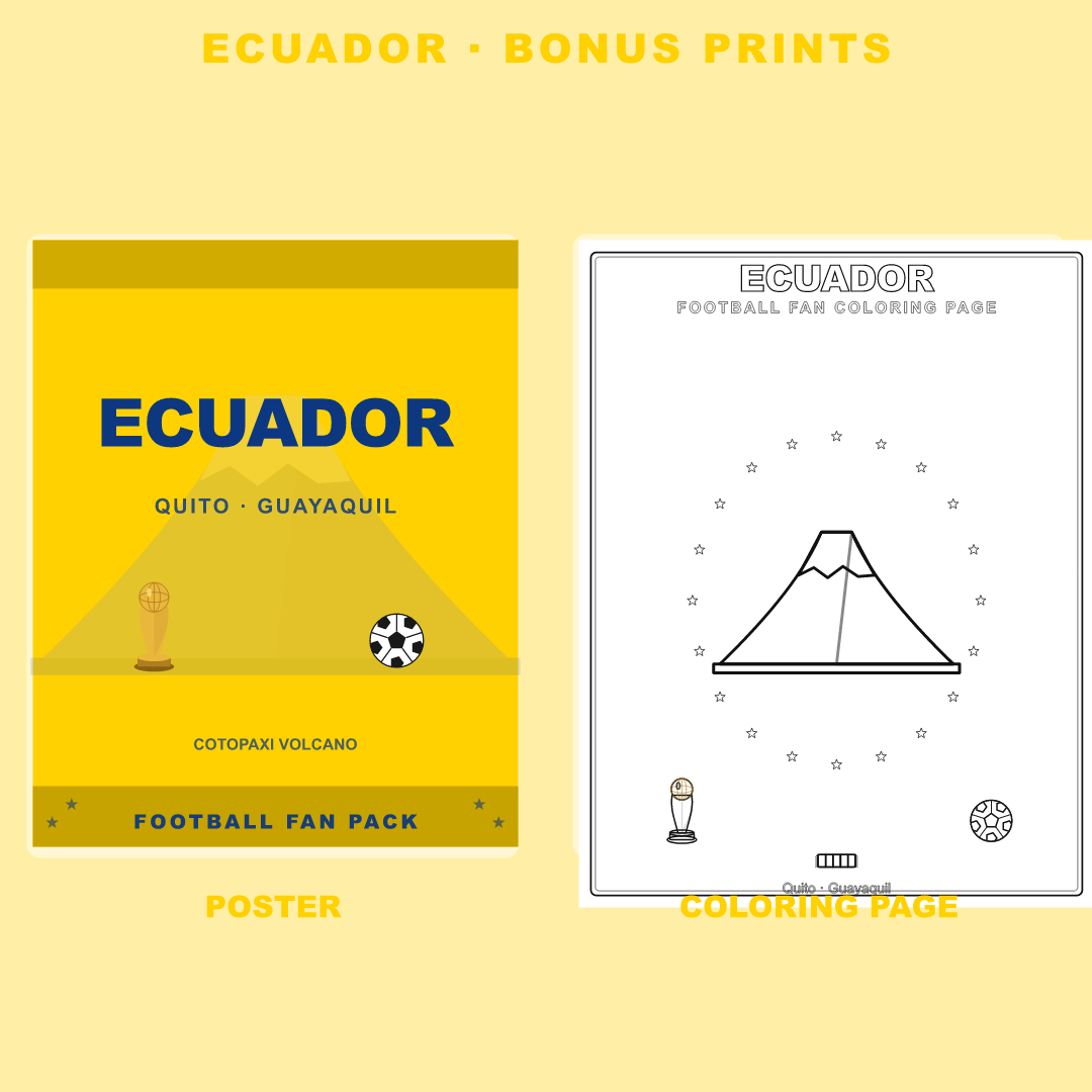 Ecuador Football Fan Pack — Stickers, Digital Paper, Poster & Coloring Page preview 4