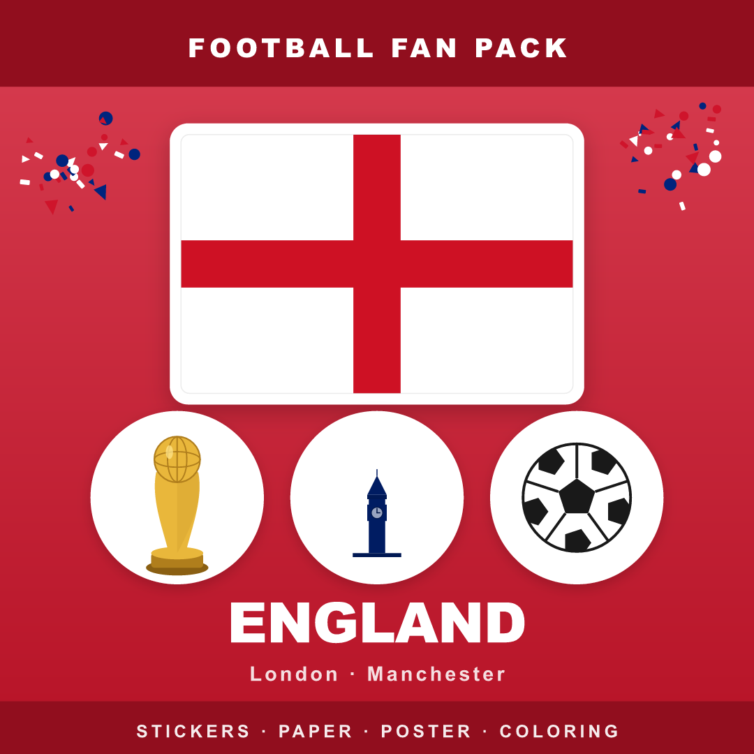 England Football Fan Pack — Stickers, Digital Paper, Poster & Coloring Page