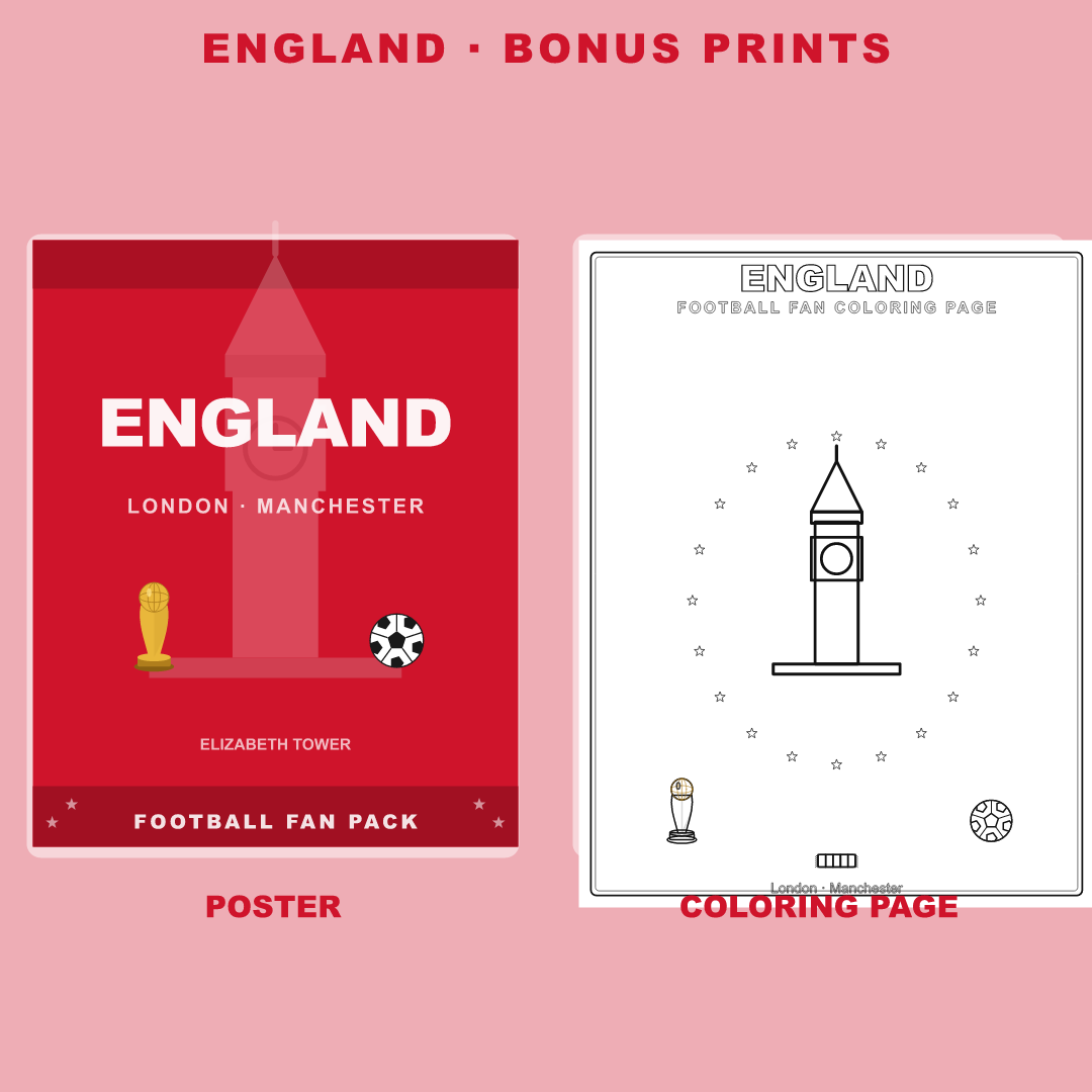 England Football Fan Pack — Stickers, Digital Paper, Poster & Coloring Page preview 4