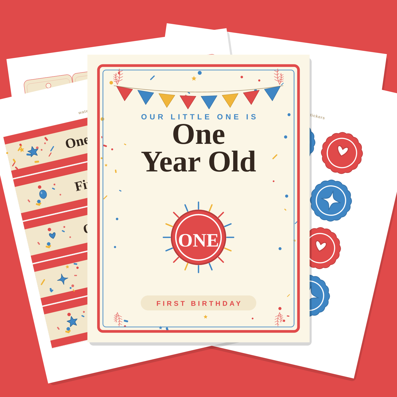 First Birthday Printables Set — Cupcake Toppers, Favor Tags, Labels & Welcome Sign (Printable PDF + SVG)