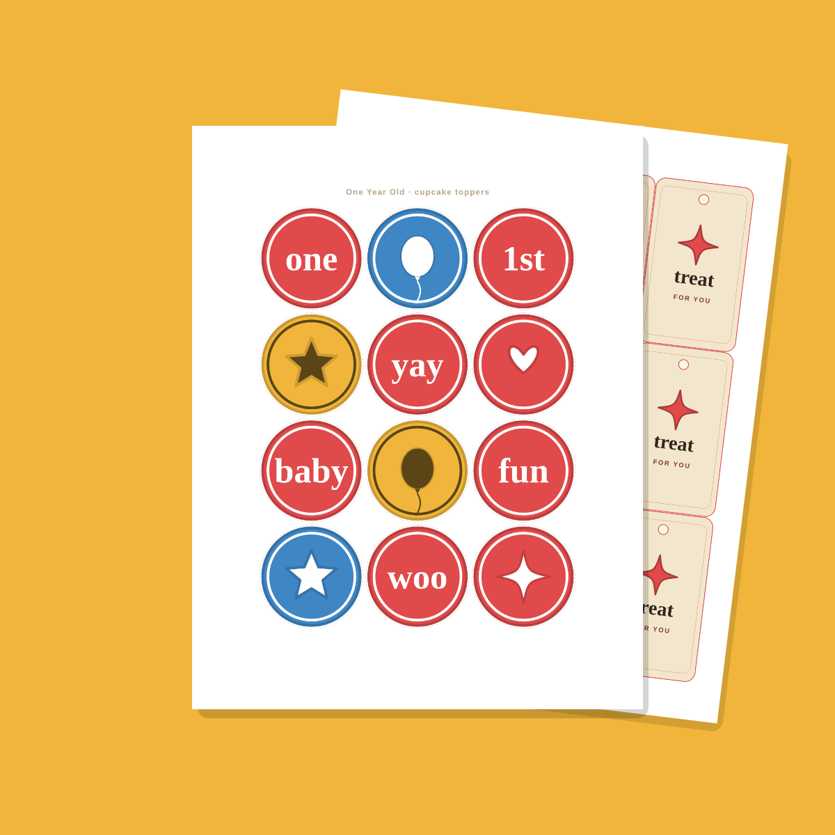First Birthday Printables Set — Cupcake Toppers, Favor Tags, Labels & Welcome Sign (Printable PDF + SVG) preview 2