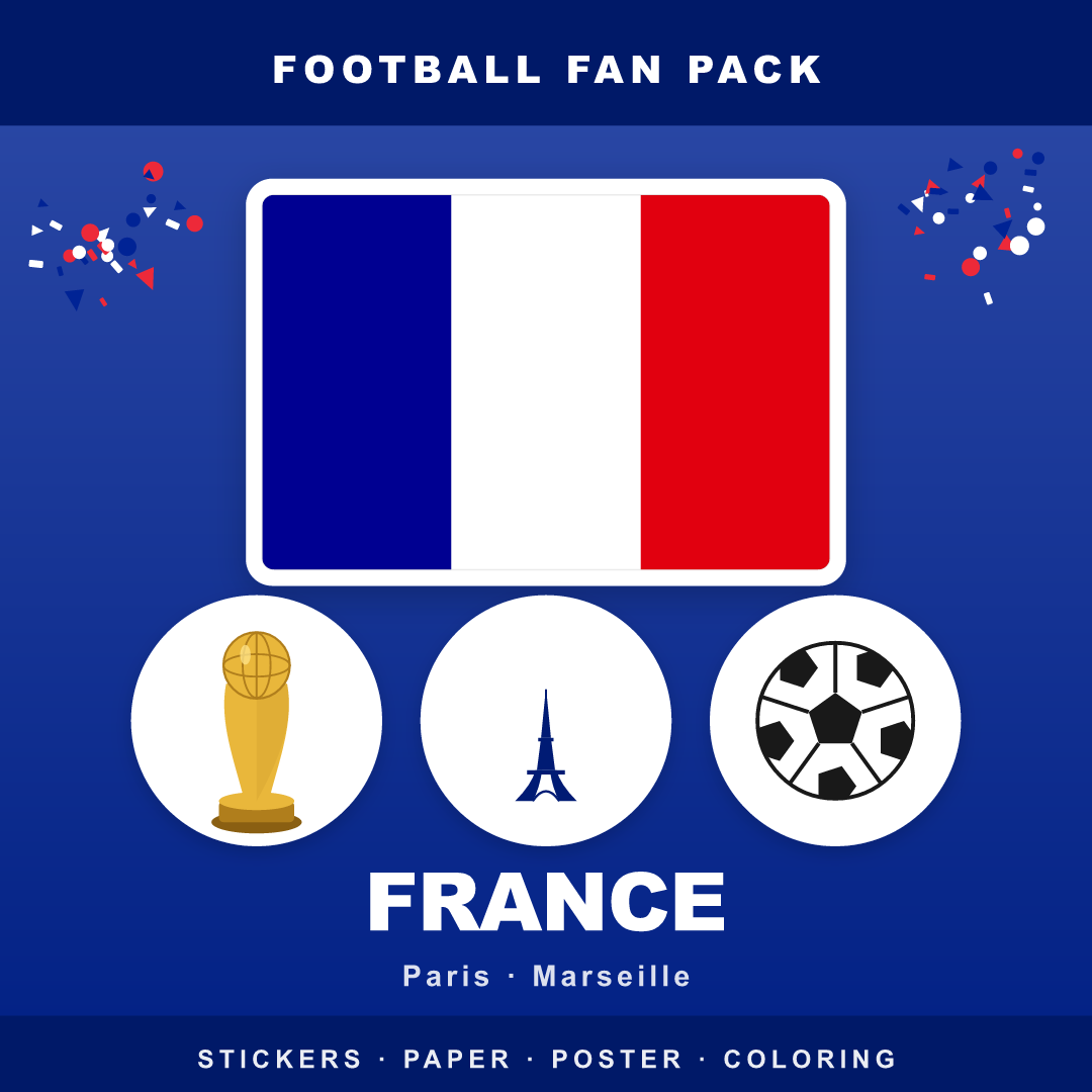 France Football Fan Pack — Stickers, Digital Paper, Poster & Coloring Page