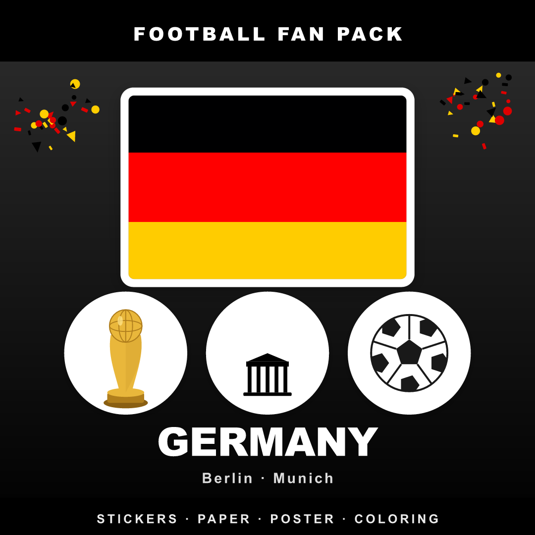 Germany Football Fan Pack — Stickers, Digital Paper, Poster & Coloring Page