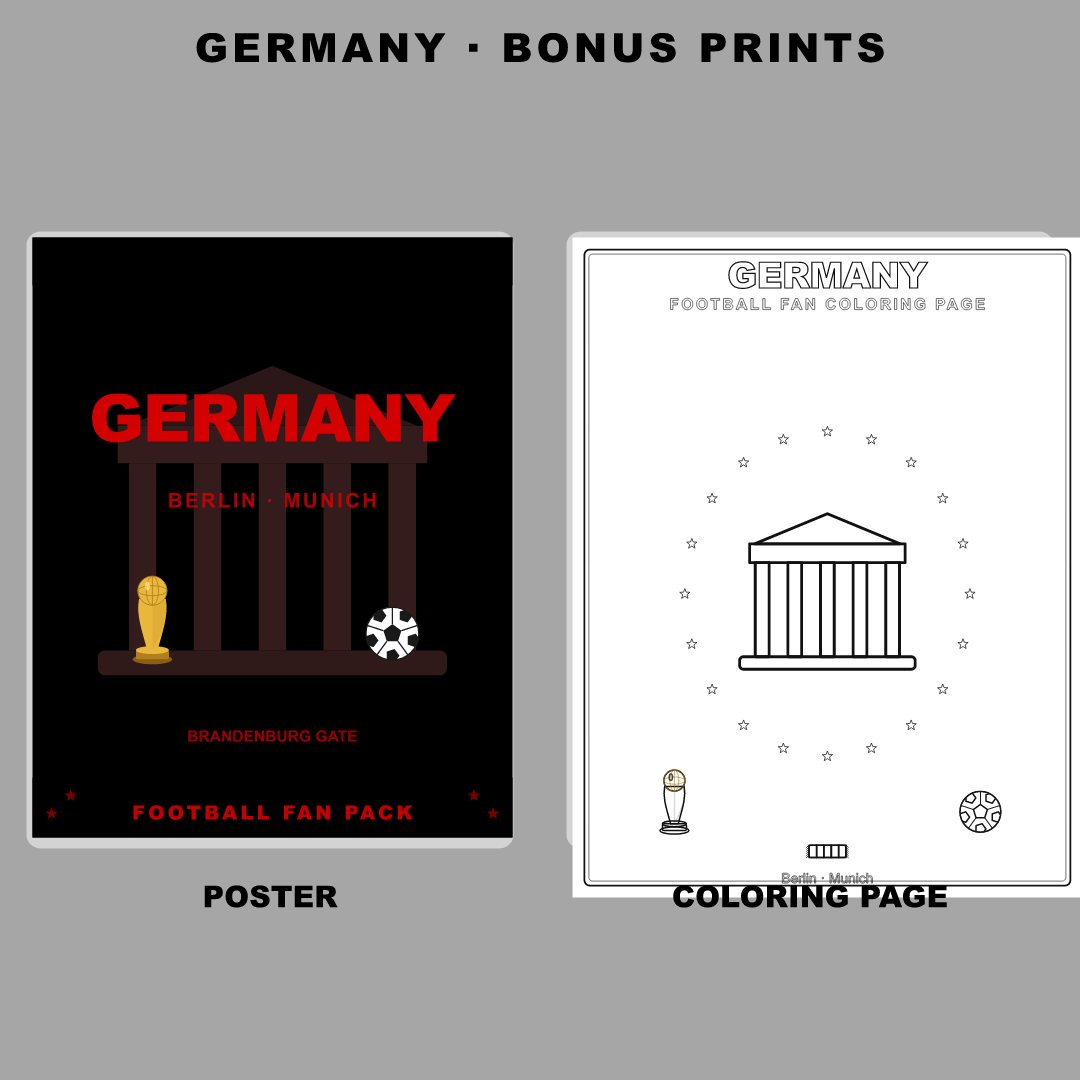Germany Football Fan Pack — Stickers, Digital Paper, Poster & Coloring Page preview 4