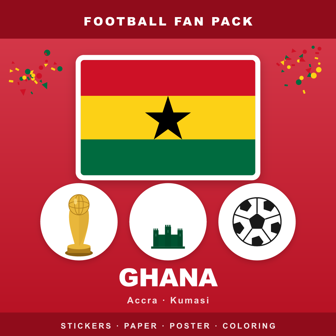 Ghana Football Fan Pack — Stickers, Digital Paper, Poster & Coloring Page