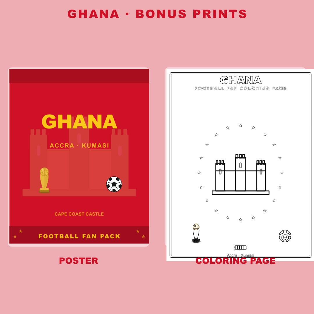 Ghana Football Fan Pack — Stickers, Digital Paper, Poster & Coloring Page preview 4