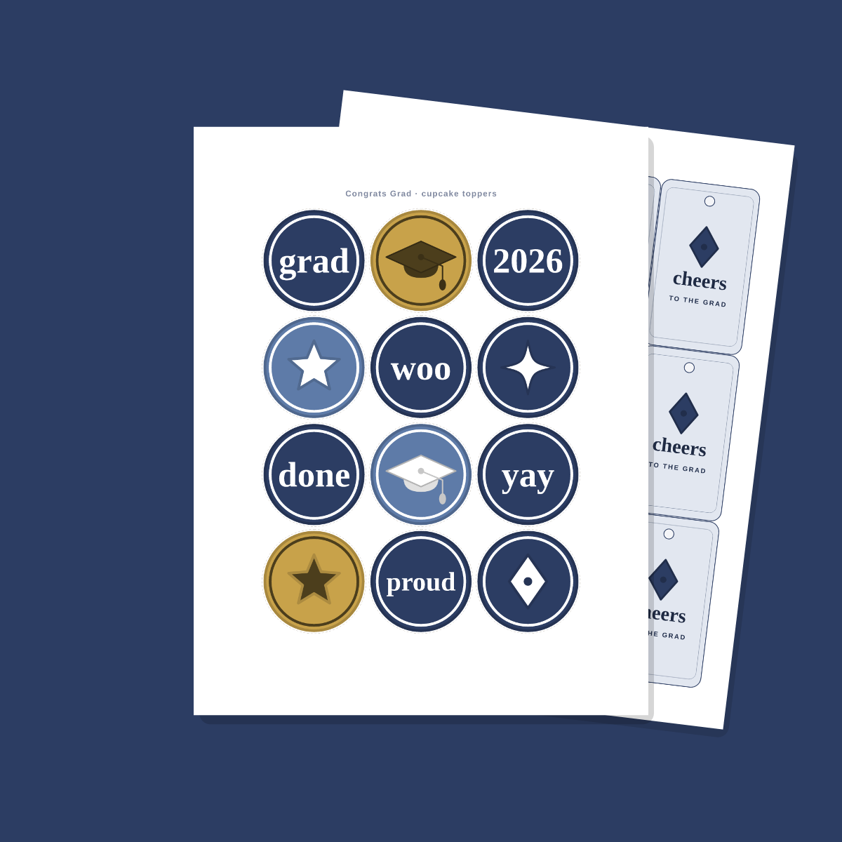 Graduation Party Printables Set — Cupcake Toppers, Favor Tags, Labels & Welcome Sign (Printable PDF + SVG) preview 2