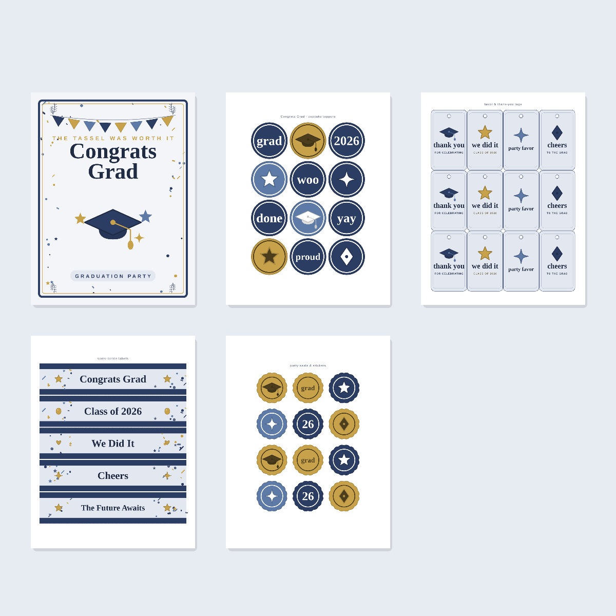 Graduation Party Printables Set — Cupcake Toppers, Favor Tags, Labels & Welcome Sign (Printable PDF + SVG) preview 3