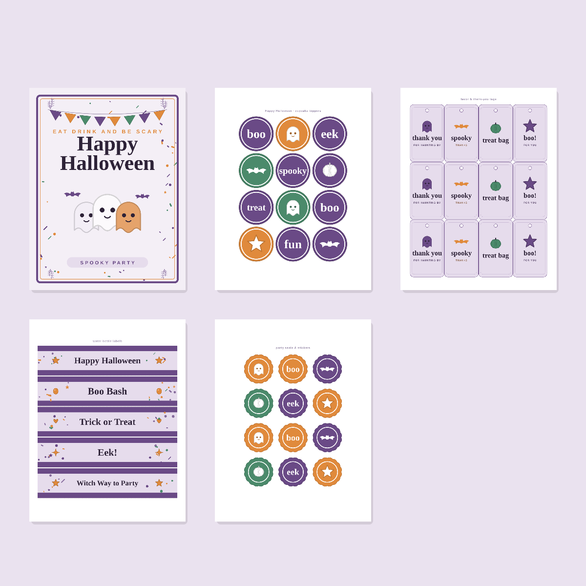 Halloween Party Printables Set — Cupcake Toppers, Favor Tags, Labels & Welcome Sign (Printable PDF + SVG) preview 3