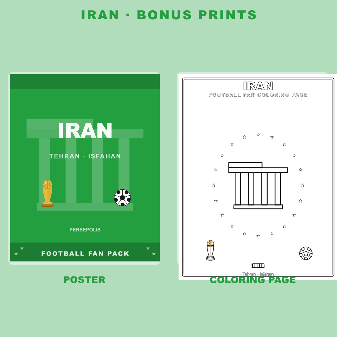 Iran Football Fan Pack — Stickers, Digital Paper, Poster & Coloring Page preview 4