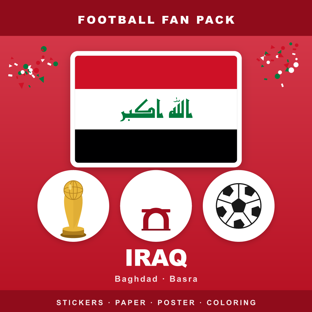 Iraq Football Fan Pack — Stickers, Digital Paper, Poster & Coloring Page