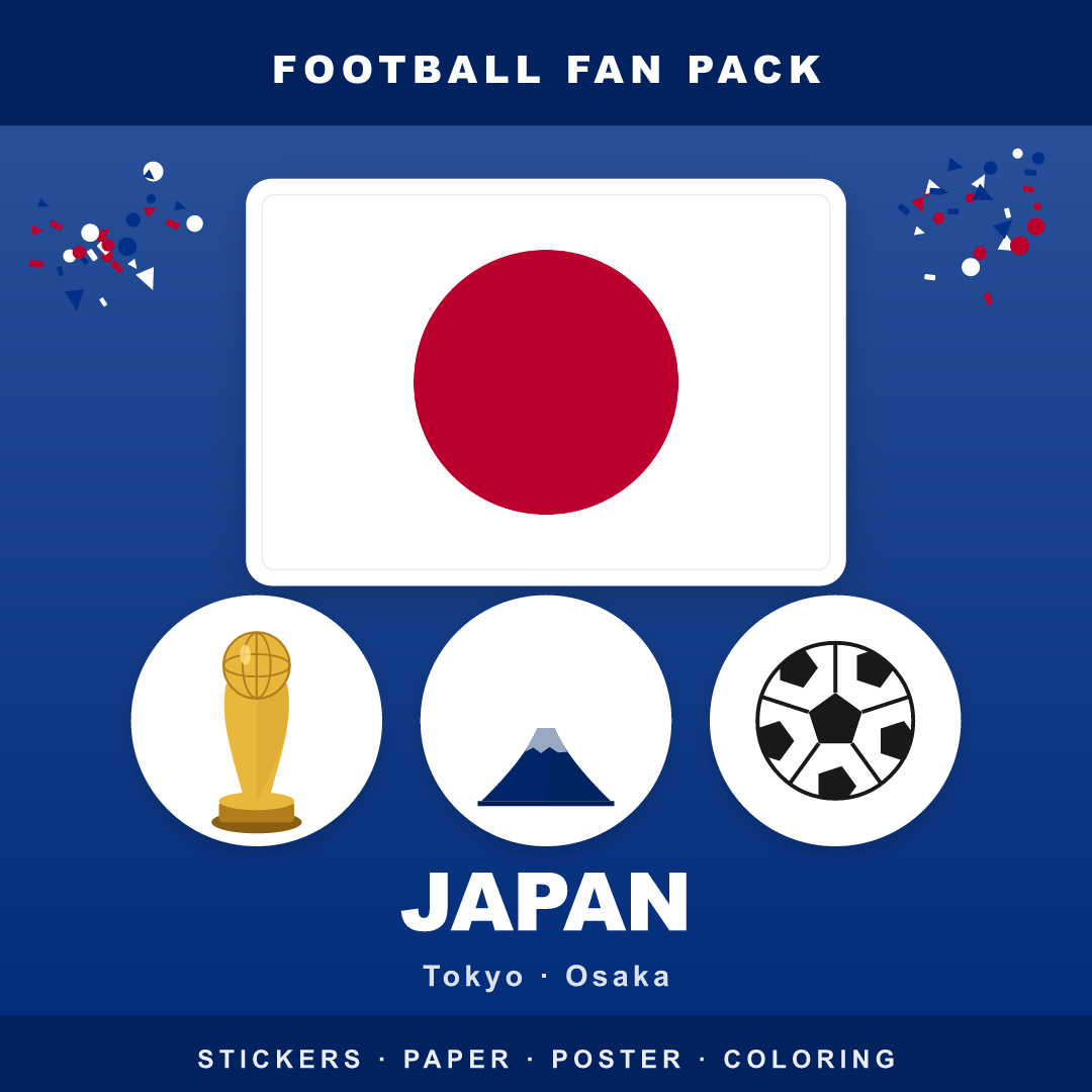 Japan Football Fan Pack — Stickers, Digital Paper, Poster & Coloring Page