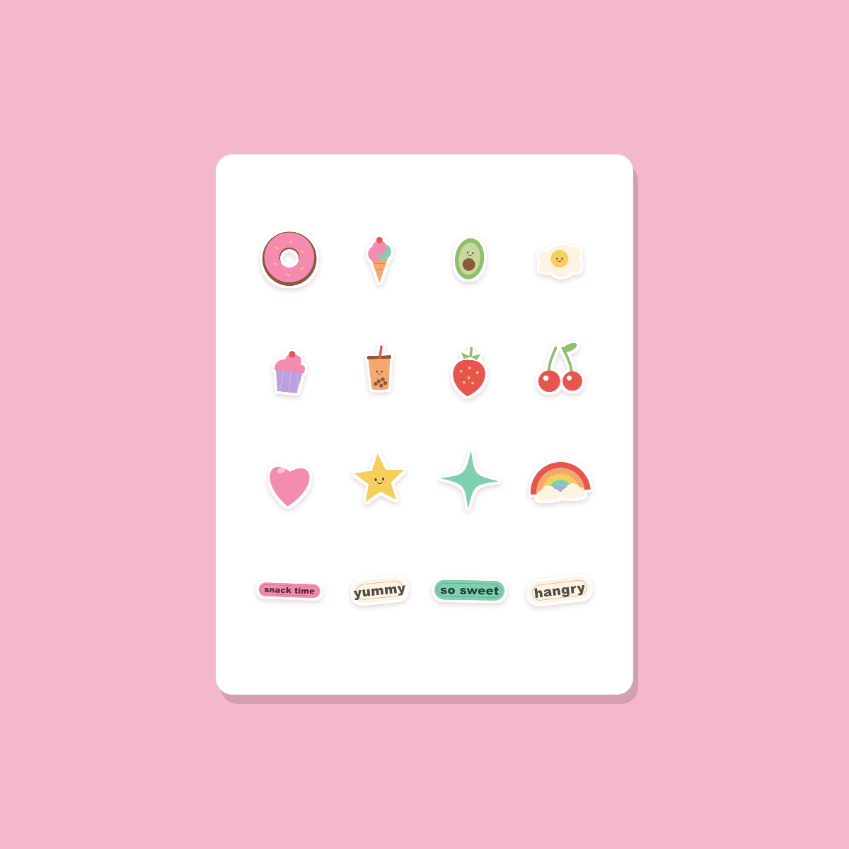 Kawaii Food Sticker Pack — 16 Die-Cut Cute Food Stickers (Donut, Boba, Avocado · PNG + SVG, Commercial Use) preview 3