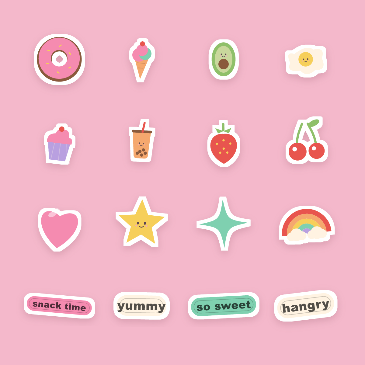 Kawaii Food Sticker Pack — 16 Die-Cut Cute Food Stickers (Donut, Boba, Avocado · PNG + SVG, Commercial Use) preview 4