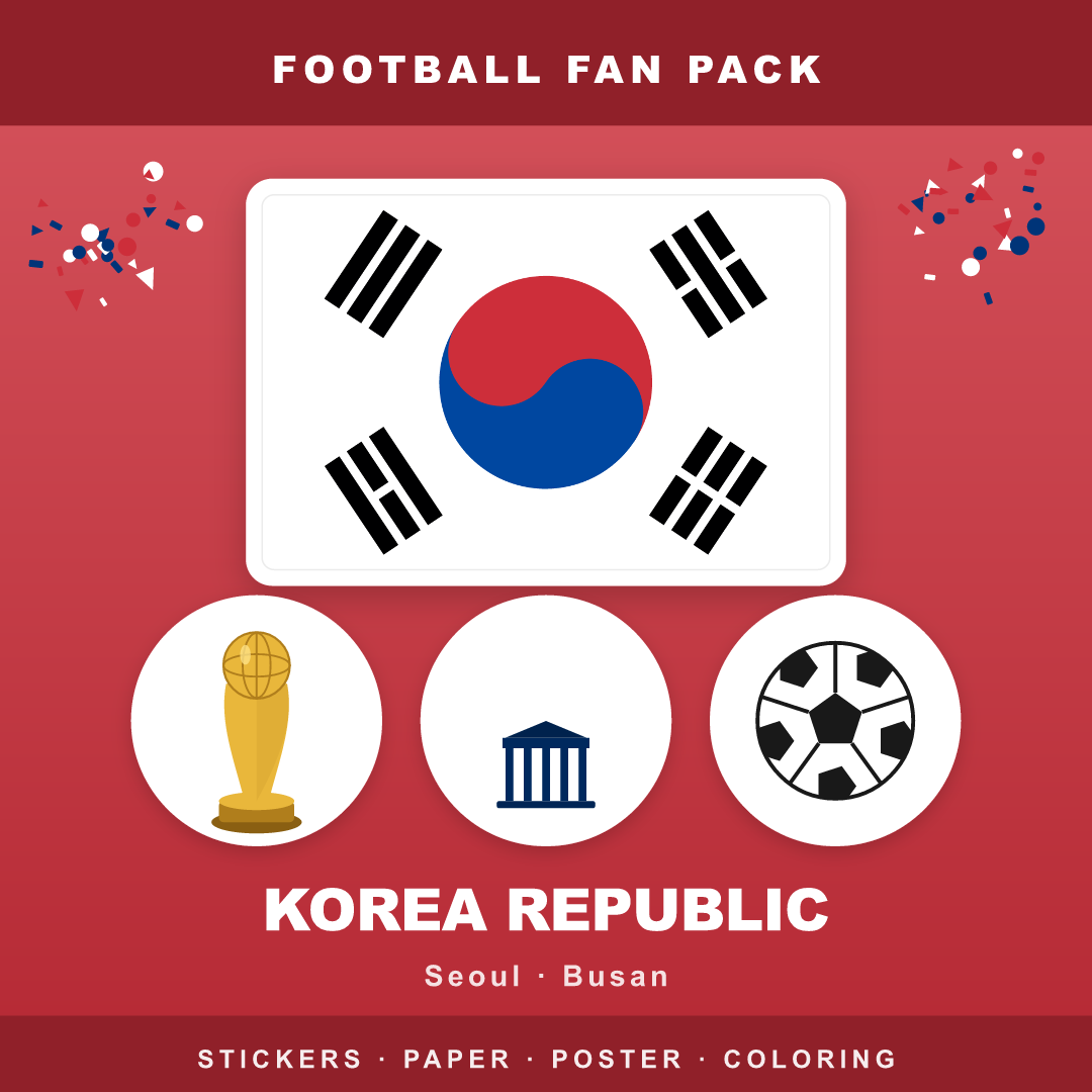 Korea Republic Football Fan Pack — Stickers, Digital Paper, Poster & Coloring Page