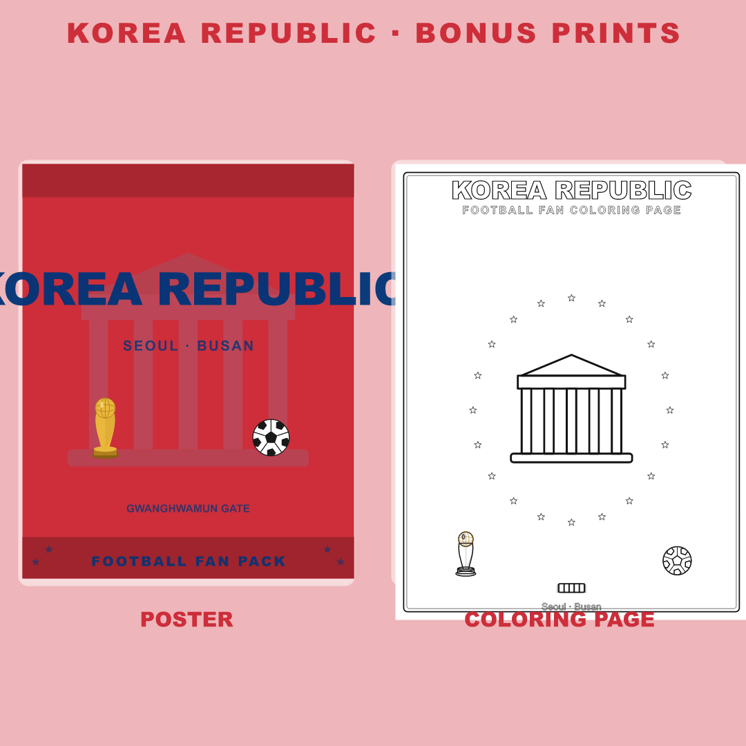 Korea Republic Football Fan Pack — Stickers, Digital Paper, Poster & Coloring Page preview 4