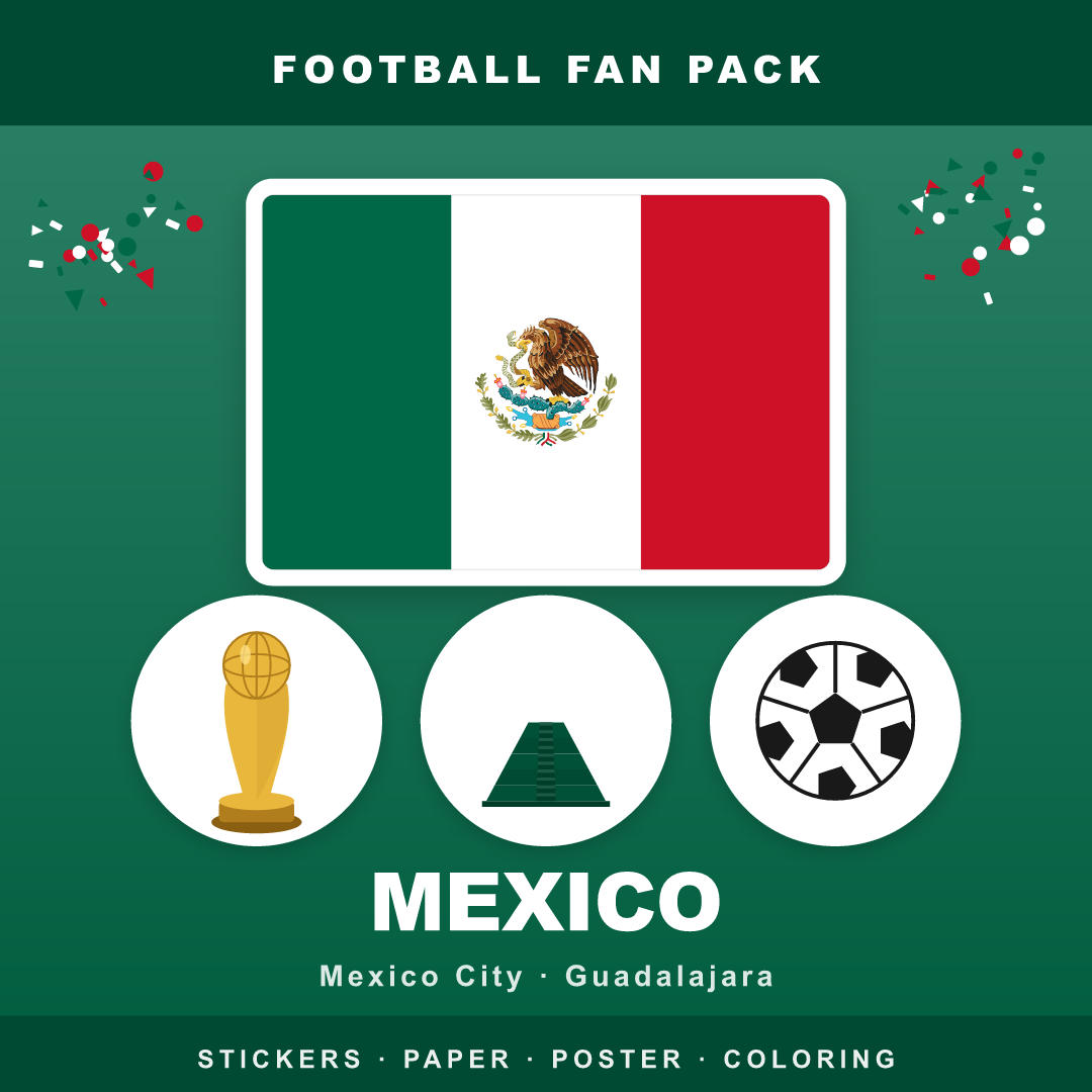 Mexico Football Fan Pack — Stickers, Digital Paper, Poster & Coloring Page