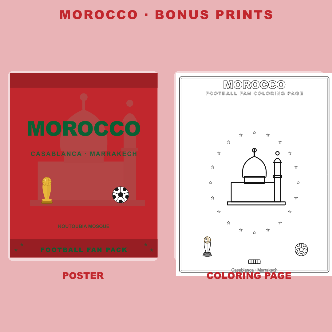 Morocco Football Fan Pack — Stickers, Digital Paper, Poster & Coloring Page preview 4