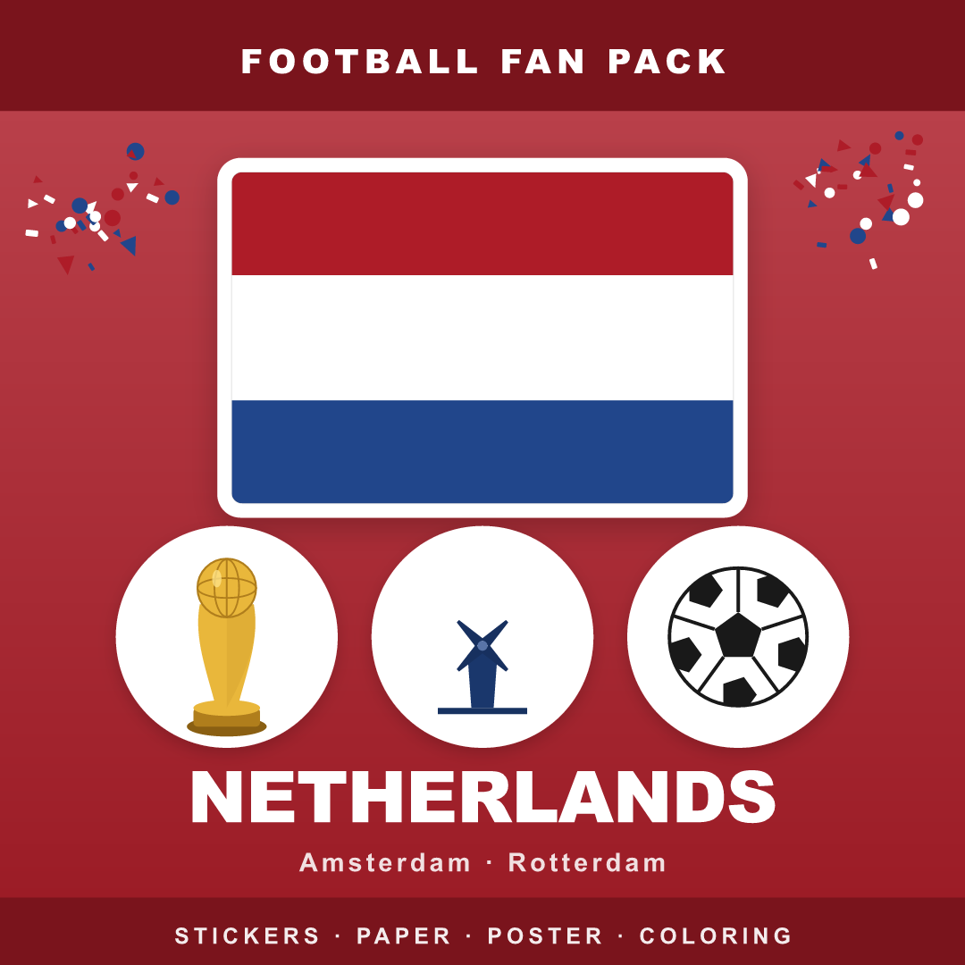 Netherlands Football Fan Pack — Stickers, Digital Paper, Poster & Coloring Page