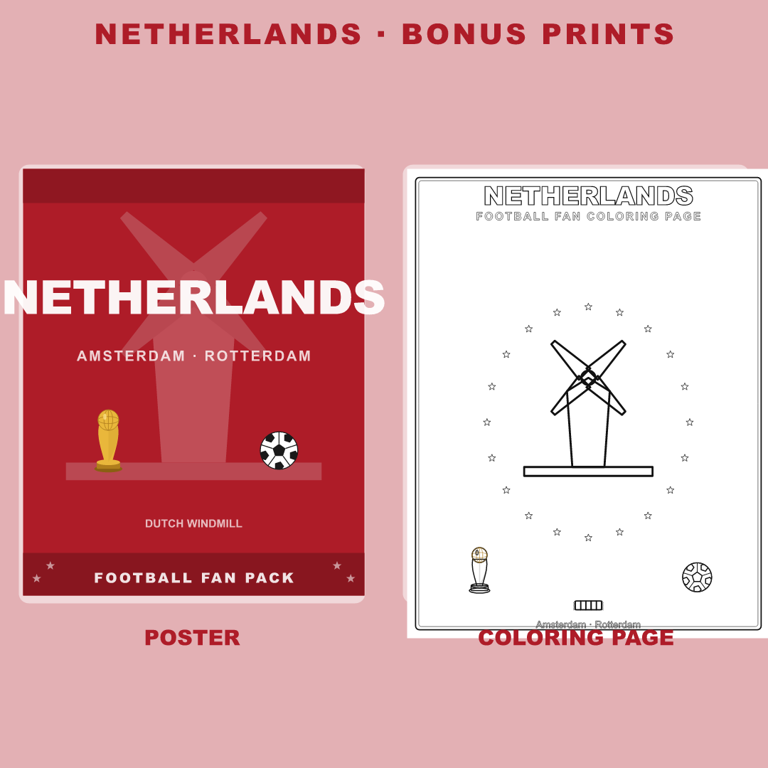 Netherlands Football Fan Pack — Stickers, Digital Paper, Poster & Coloring Page preview 4