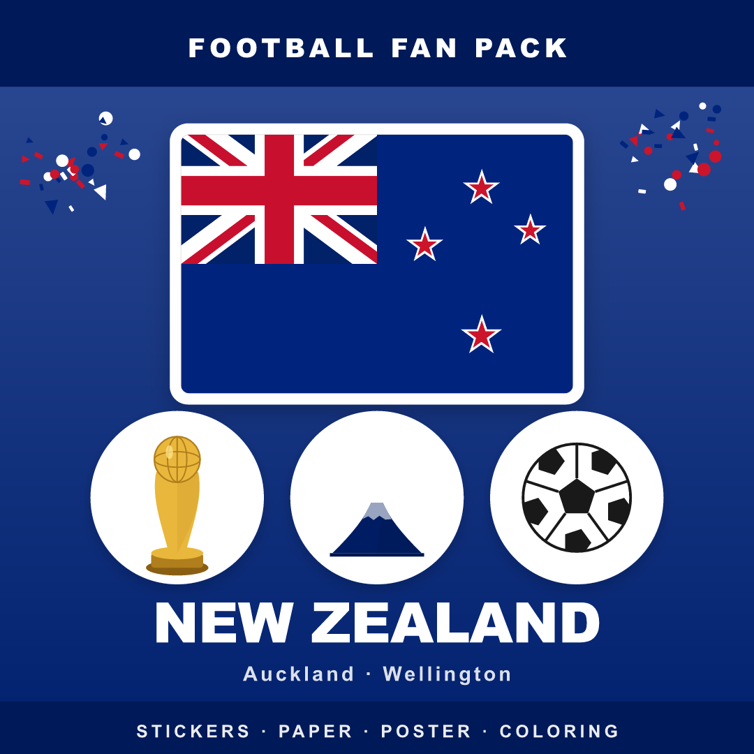 New Zealand Football Fan Pack — Stickers, Digital Paper, Poster & Coloring Page