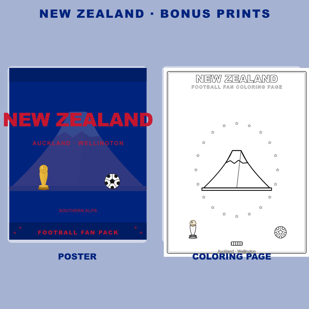 New Zealand Football Fan Pack — Stickers, Digital Paper, Poster & Coloring Page preview 4