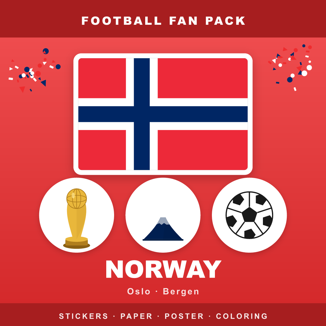 Norway Football Fan Pack — Stickers, Digital Paper, Poster & Coloring Page