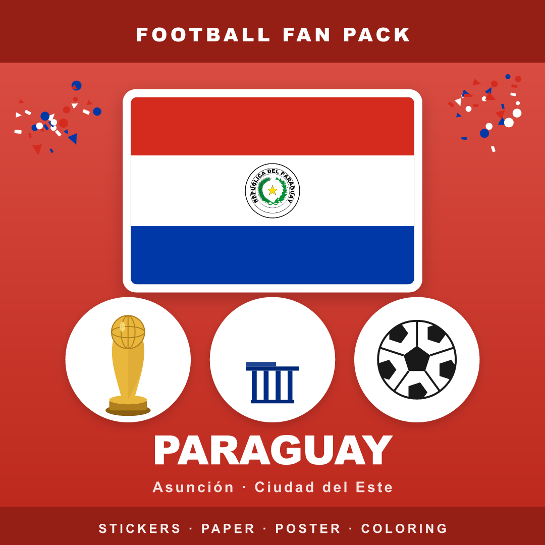 Paraguay Football Fan Pack — Stickers, Digital Paper, Poster & Coloring Page