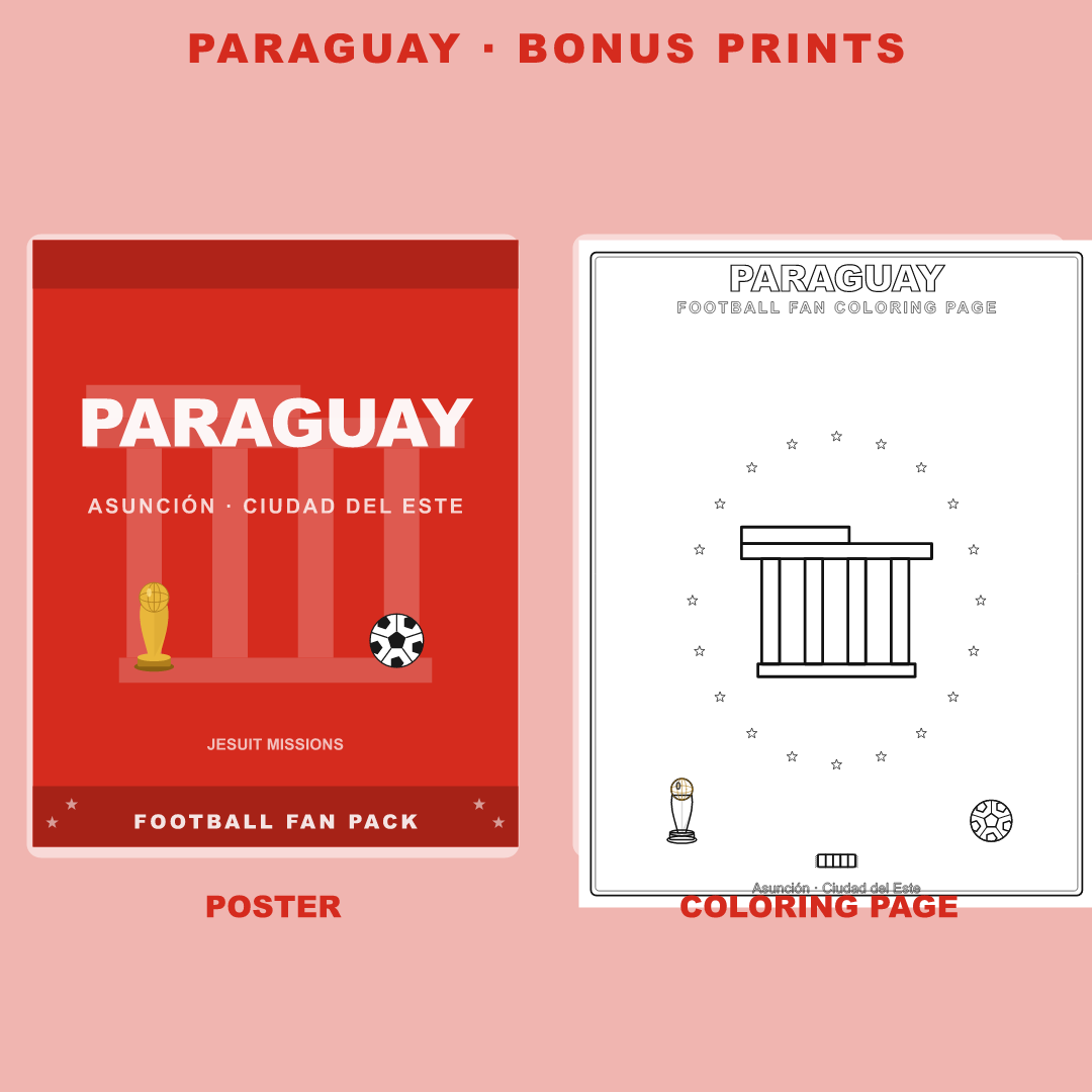 Paraguay Football Fan Pack — Stickers, Digital Paper, Poster & Coloring Page preview 4