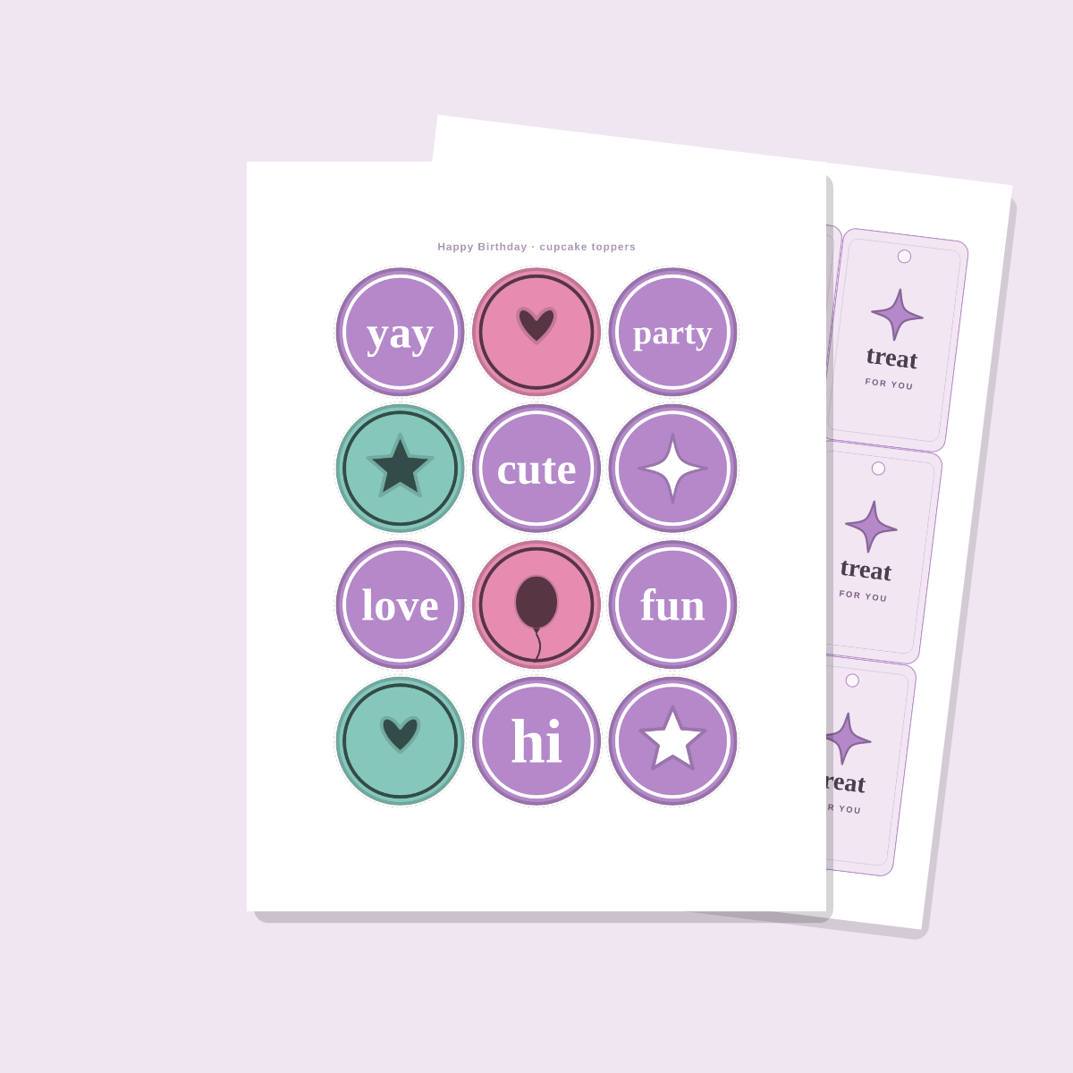 Pastel Birthday Printables Set — Cupcake Toppers, Favor Tags, Labels & Welcome Sign (Printable PDF + SVG) preview 2