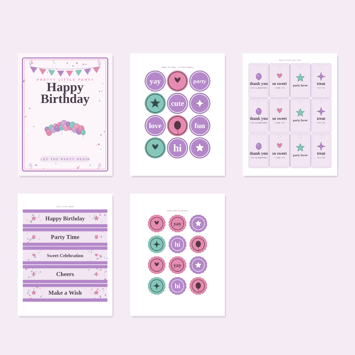Pastel Birthday Printables Set — Cupcake Toppers, Favor Tags, Labels & Welcome Sign (Printable PDF + SVG) preview 3