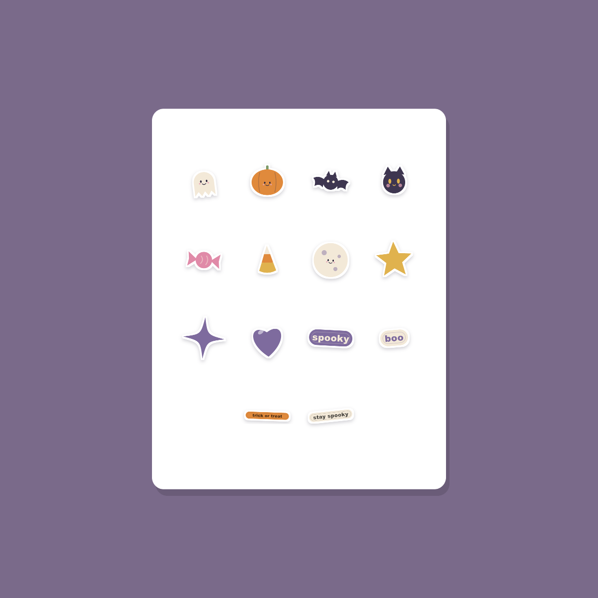 Pastel Halloween Sticker Pack — 14 Die-Cut Ghost, Pumpkin & Bat Stickers (PNG + SVG, Commercial Use) preview 3