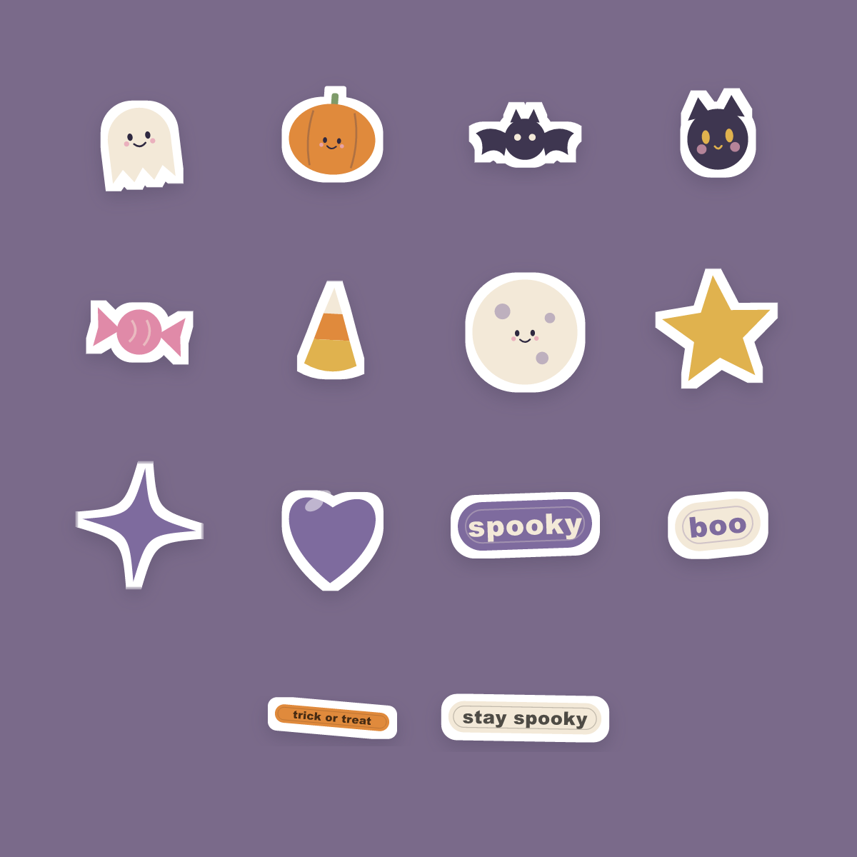 Pastel Halloween Sticker Pack — 14 Die-Cut Ghost, Pumpkin & Bat Stickers (PNG + SVG, Commercial Use) preview 4