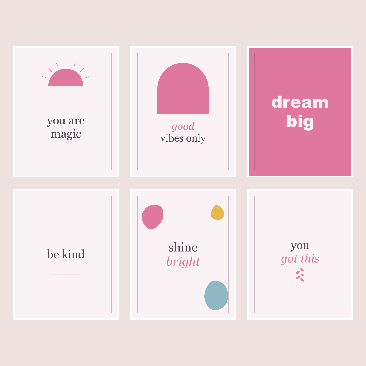 Pastel Quotes Wall Art Set — 6 Printable Positive Quote Posters (8x10, 11x14, 16x20 · PDF + SVG) preview 2