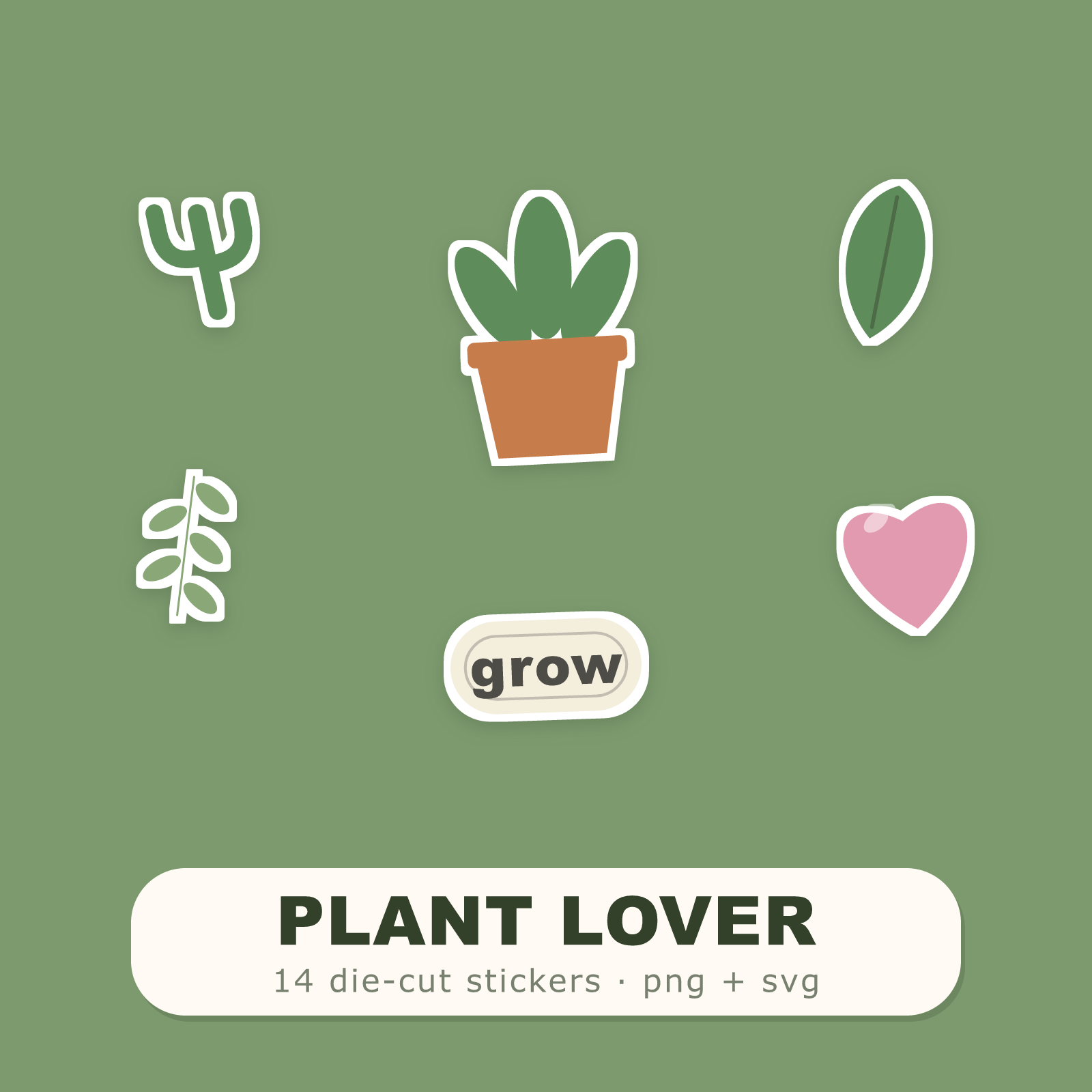 Plant Lover Sticker Pack — 14 Die-Cut Houseplant & Botanical Stickers (PNG + SVG, Commercial Use)
