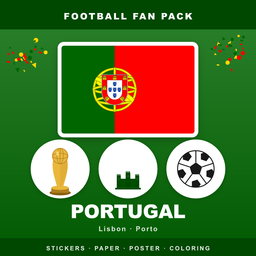 Portugal Football Fan Pack — Stickers, Digital Paper, Poster & Coloring Page
