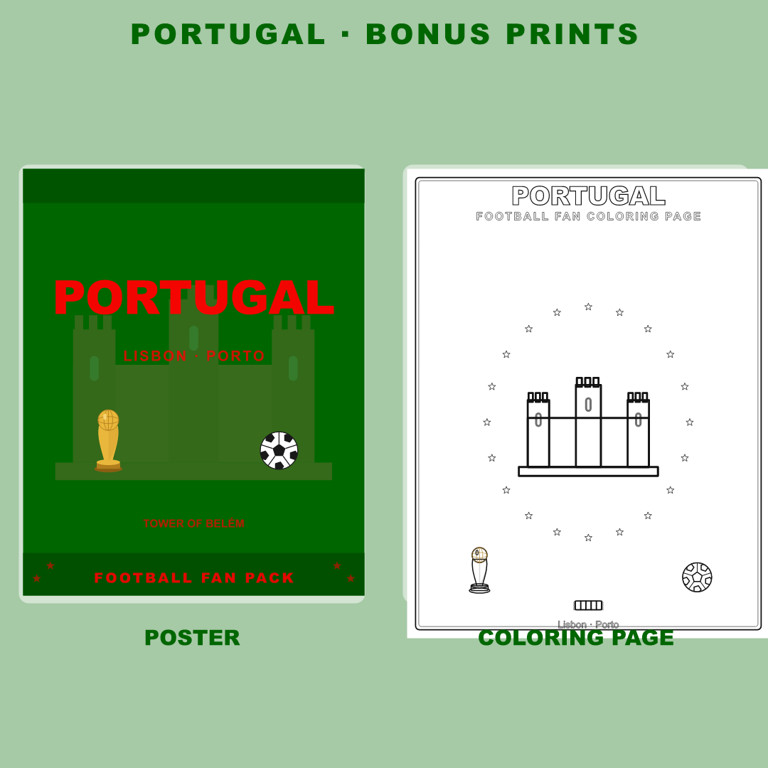 Portugal Football Fan Pack — Stickers, Digital Paper, Poster & Coloring Page preview 4