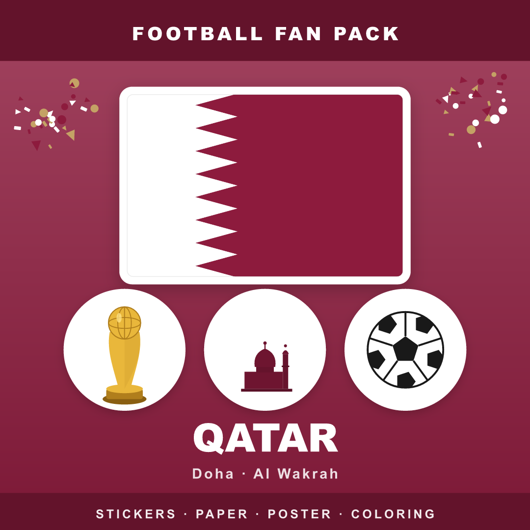 Qatar Football Fan Pack — Stickers, Digital Paper, Poster & Coloring Page