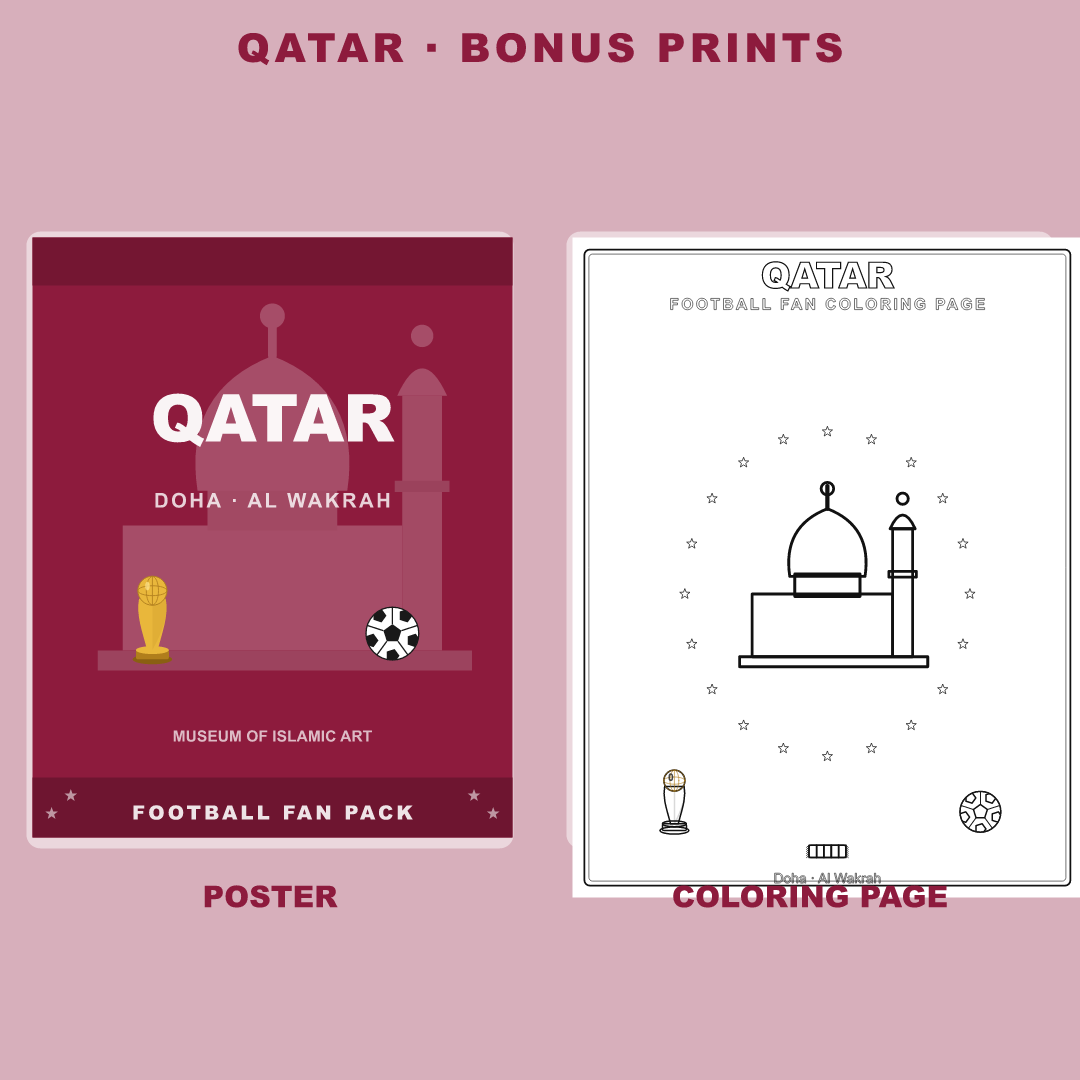 Qatar Football Fan Pack — Stickers, Digital Paper, Poster & Coloring Page preview 4
