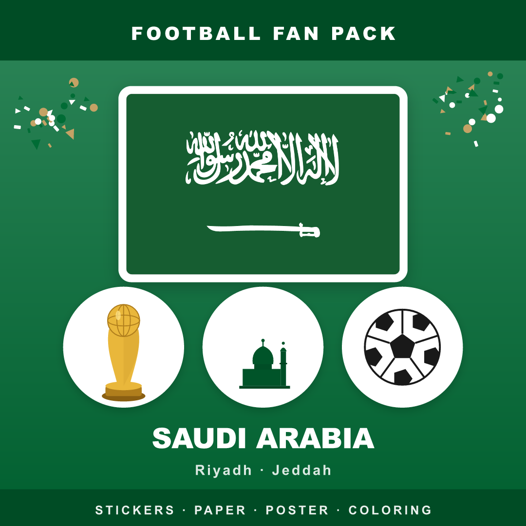Saudi Arabia Football Fan Pack — Stickers, Digital Paper, Poster & Coloring Page