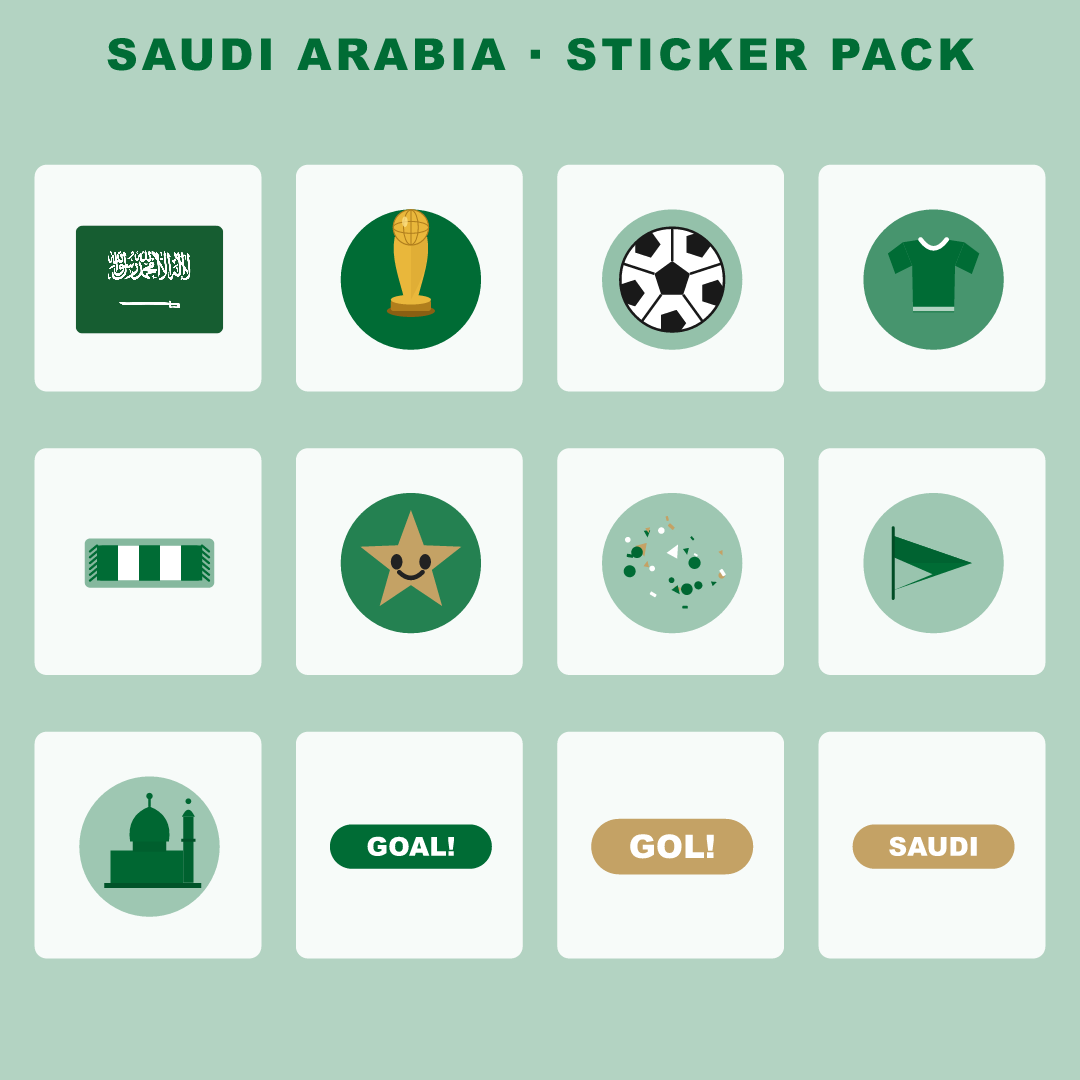 Saudi Arabia Football Fan Pack — Stickers, Digital Paper, Poster & Coloring Page preview 2