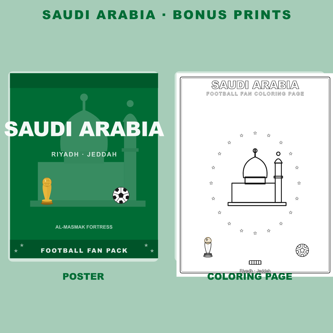 Saudi Arabia Football Fan Pack — Stickers, Digital Paper, Poster & Coloring Page preview 4