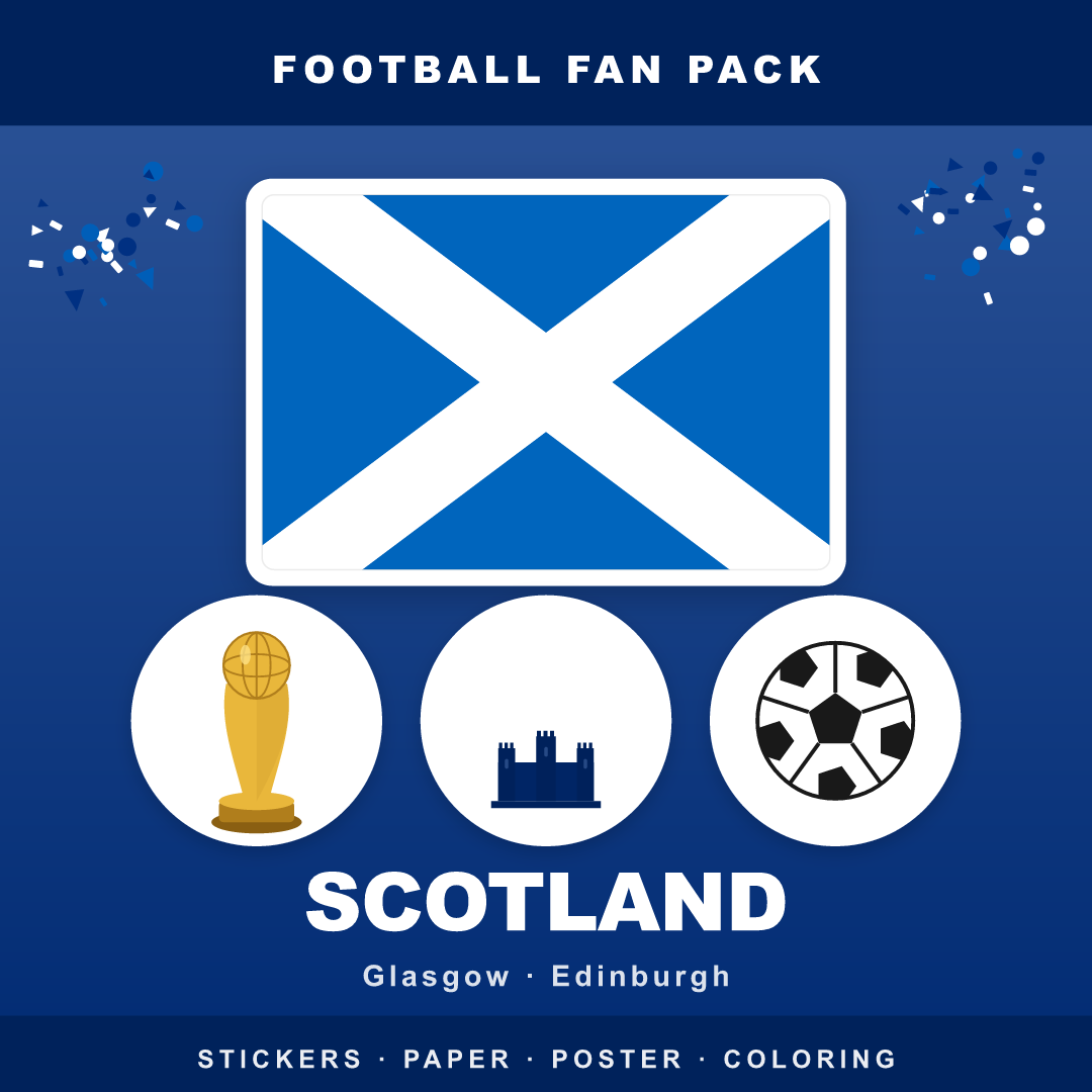 Scotland Football Fan Pack — Stickers, Digital Paper, Poster & Coloring Page
