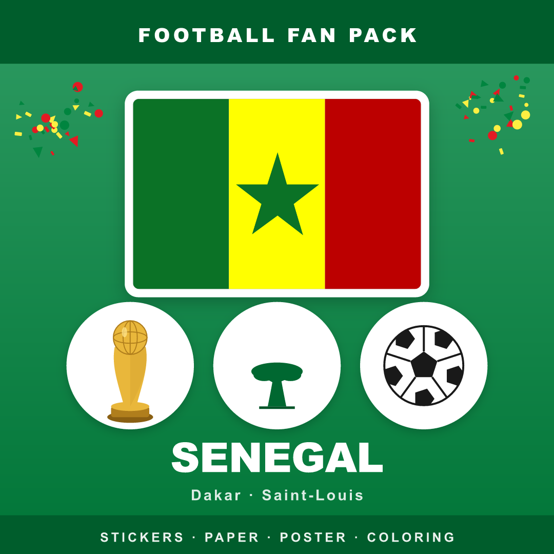 Senegal Football Fan Pack — Stickers, Digital Paper, Poster & Coloring Page